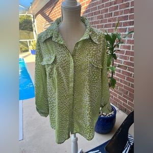 Vintage Green Tortoise Shell Print Button Down